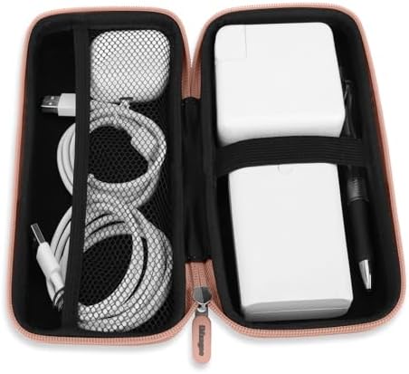 iMangoo Travel Essentials Electronics Organizer Charger Case Portable Dual Zipper Shockproof Pouch Tech Purse Cord Cable Pouches Power Bank Storage Accessories Bag for Women Men,8.5x4.5x2 Rose Gold - Image 4