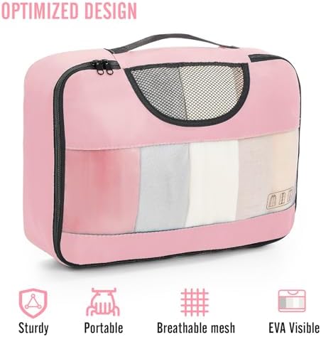 Veken 8 Set Packing Cubes for Travel Essentials, Pink Suitcase Organizer Bags in 4 Sizes, Carry-On Luggage Accessories with Large Laundry & Hanging Toiletry Bag, Must-Have for Airplane, Road Trip - Image 4