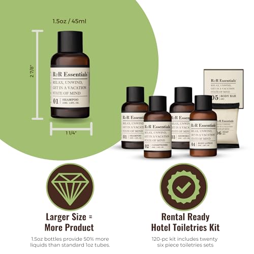 R&R Essentials Hotel Soaps and Toiletries Bundle, Vacation Home Amenities Kit - 1.5oz Shampoo, Conditioner, Shower Gel, Lotion And 2 Bar Soaps - Travel Size (120 pc) - Image 2