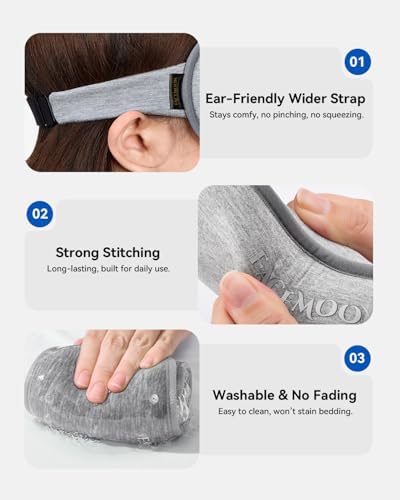 Weighted Eye Mask for Sleeping - Blackout Sleep Mask for Women Men, FACEMOON Lash Extension Eye Covers, Memory Foam, 3D Contoured, Airplane Travel Essentials, Blindfold for Meditation(Gray) - Image 6