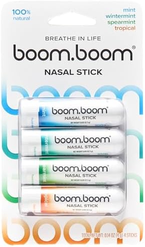 BoomBoom Nasal Stick | Vapor Flow Technology | Cool Refreshing Sensation | Natural Mood Boost | Simple Ingredients | Essential Oils + Menthol Inhaler (Mint, Wintermint, Tropical, Spearmint)