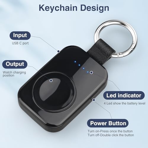 i.VALUX Portable Wireless Charger for Apple Watch Series 11/10/9/8/UItra/7/6/5/4/3/2/SE,Compact Magnetic iWatch Charger 1000mAh Extra Power Bank Smart Keychain Travel Accessories Father Birthday-Black - Image 6
