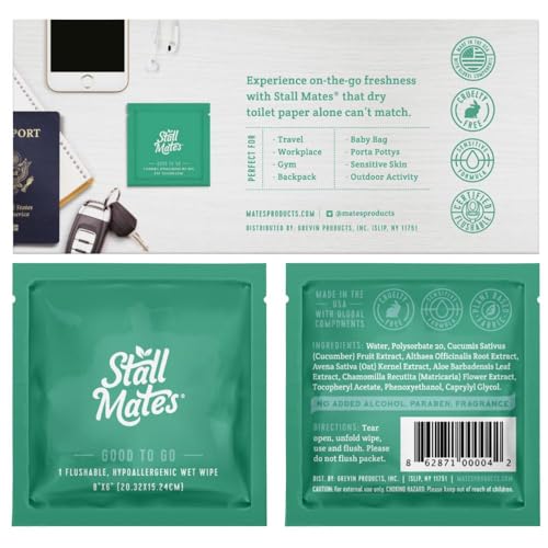 Stall Mates Wipes - Flushable Wipes, Individually Wrapped, Travel Friendly, Unscented with Vitamin-E & Aloe, (30 on-the-go singles) - Image 3