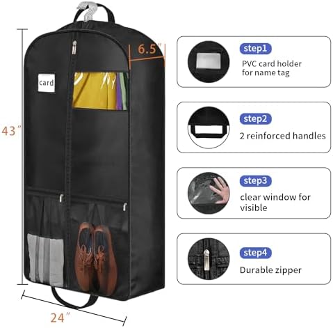STEPONE 6.5" Gusseted Heavy Duty Garment Bags for Travel 43" Suit Bags for Closet Storage Hanging Clothes Bag with Pockets Mens Suit Holder for Shirts, Coats, Dresses, 2 Pack - Image 2