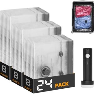 SpaceAid Travel Vacuum Bags for Luggage with Electric Pump, 24 Pack Vacuum Seal Bags for Clothing Travel, Space Saver Compression Bag for Backpack and Suitcase