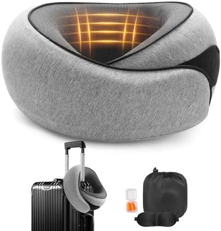 Travel Neck Pillow, Memory Foam Neck Support for Airplane, Car & Office, Breathable Portable Design with Eye Mask, Earplug Holder & Carry Bag, for Men&Women