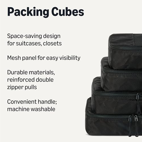 Amazon Essentials 4-Piece Space-Saving Packing Cubes Travel Accessories Set, Luggage Organizer with Double Zipper, Mesh Top, Small, Black (Previously Amazon Basics) - Image 2
