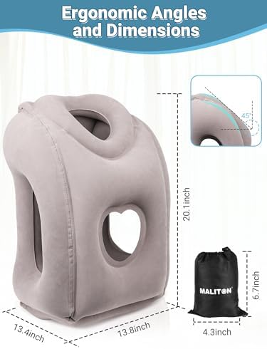 Maliton Inflatable Travel Pillow for Airplane Comfortable Sleeping to Relieve Neck and Shoulder Pain, Support Head Inflatable Pillow for Long Flights, Used for Airplanes, Cars, Trains, Office(Grey) - Image 2