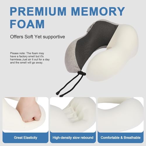 Travel Neck Pillow with 100% Light-Blocking Hood – Ergonomic Memory Foam Support Pillow for Airplane, Long Flights, Road Trips, Office and Car, Full Head and Neck Support with Skin-Friendly Cover - Image 7