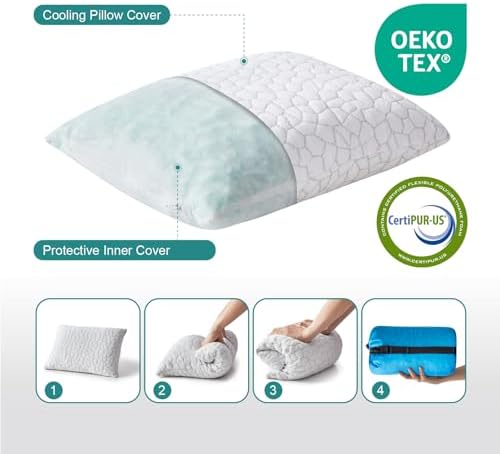 Travel Pillow Camping Pillow Small CoolingShredded Memory Foam Pillow, Compressible Medium Firm, Breathable Cover, Ideal Backpacking Hiking, Airplane and Car - Image 2