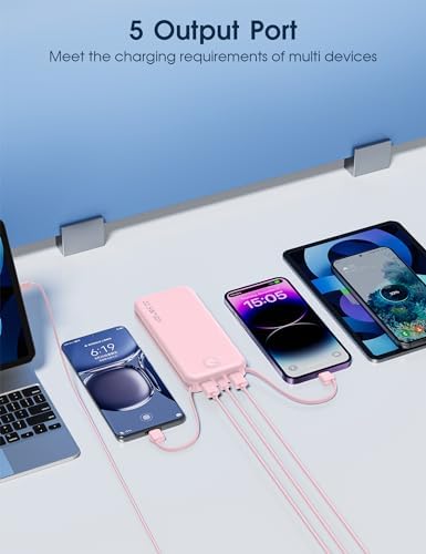 Portable Charger, 12000mAh 22.5W Fast Charging Power Bank with Built-in Cables & Wall Plug, Travel Essentials External Battery Pack, USB C Battery Phone Charger for iPhone, iPad, Samsung Pink - Image 7