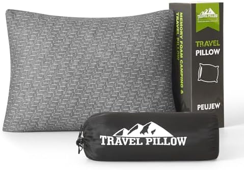 Small Shredded Memory Foam Pillow, Camping Pillow Travel Pillow - Compressible Medium Firm, Breathable Cover, Ideal Backpacking Hiking, Airplane and Car