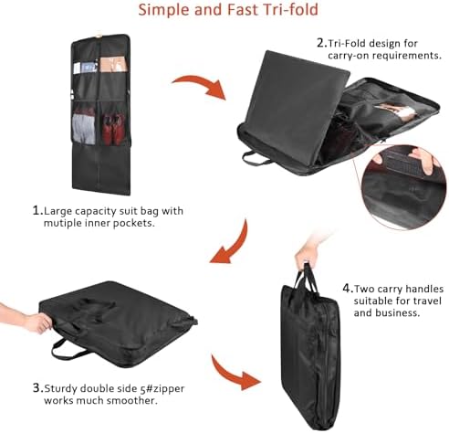 Univivi 60 '' Foldable Extra Long Dress Garment Bag, Premium Breathable & Tear-resistant Hanging Dress Cover for Travel and Closet Storage with Mesh Shoe Pocket and 2 Carry Handles - Image 3