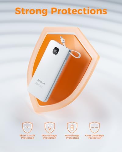 Portable Charger with Built in Cables,TESSAN 10000mAh Power Bank Fast Charging with Foldable Wall Plug Charger, PD20W Compact Battery Pack Travel Essentials for iPhone 17/16/15 Series,Samsung,Tablets - Image 7