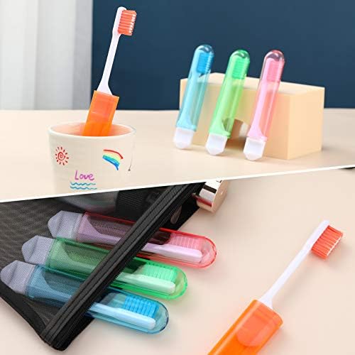 Patelai 4 Pieces Travel Toothbrush Set, Soft Bristle Mini Foldable Tooth Brush with Case, Individually Wrapped Small Portable Travel Size Toiletries Stuff for Camping (Bright Color) - Image 7