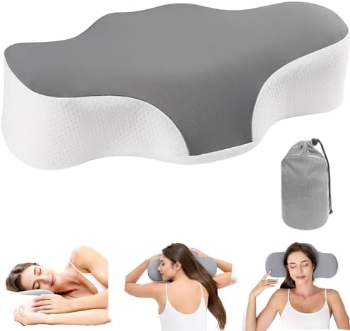 Bespilow Travel Camping Pillow for Sleeping - Memory Foam Cervical Neck Support Pillow for Pain Relief, Compact Compressible Contour Pillows with Cooling Cover & Storage Bag for Backpacking, Road Trip