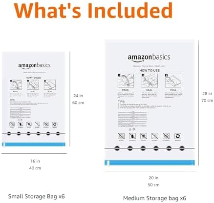 Amazon Basics Roll-Up Travel Compression Storage Bags for Clothes and Towels, No Vacuum Needed, Clear, 12 Pack (6 Small & 6 Medium) - Image 2