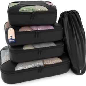 Shacke Packing Cubes for Travel 5 Set - Compression Luggage Organizer Bags - Versatile Travel Organizer for Women and Men - Optimized Packing Bags - Travel Essentials (Pure Black)
