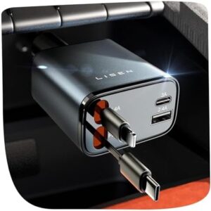 LISEN Retractable Car Charger, for Gifts for Him Her, Cars Adapter USB C Fast Charger, Car Accessories Gadgets for Men Women Travel Essentials Gift for iPhone 17e 16 15 14 13 12 Pro Max, Samsung S26