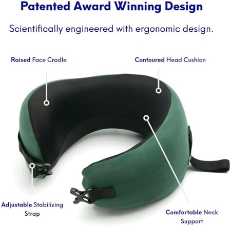 C CUSHION LAB Travel Pillow, Award-Winning Patented Ergonomic Design for Chin & Neck Support Memory Foam Neck Pillow, Compact Airplane Pillow for Traveling, Flight, Car (Hunter Green, Medium) - Image 3