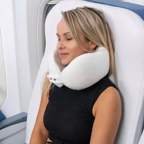 Women's Small Fitted Neck Pillow for Traveling, Memory Foam Travel Pillow, Travel Neck Pillows for Airplanes, Travel Essentials for Flying, Plane Pillow in Taupe and White - Image 5