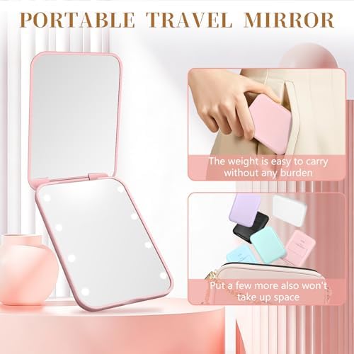 Compact Mirror, 1X/3X Magnification LED Pocket Mirror with Nternal BIattery, Mini Mirror for Purse, Pocket,Travel and Present (Pink) - Image 5