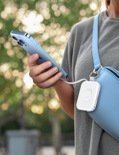 RORRY Portable Charger, 5000mAh Portable Charger Power Bank with Built-in Cables, Travel Keychain Battery Pack for Apple Watch Ultra/11/10/9/8/7/6/SE, iPhone Air/17/16/15/14/13/12, White - Image 5