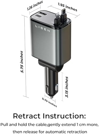 LISEN Retractable Car Charger, for Gifts for Him Her, Cars Adapter USB C Fast Charger, Car Accessories Gadgets for Men Women Travel Essentials Gift for iPhone 17e 16 15 14 13 12 Pro Max, Samsung S26 - Image 8