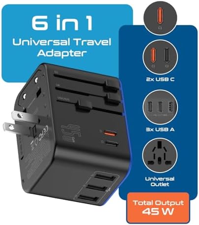Ceptics Universal Travel Adapter, 45W International Power Adapter with PD & QC 3.0 Dual USB-C, 3 USB Travel Adapter Worldwide, Type I C G A Outlets 110V 220V A/C - EU Euro US UK (11-KU) - Image 2