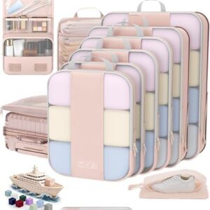 10 Set Compression Packing Cubes for Travel Gifts Women Mom,OlarHike Luggage Clothes Organizer for Travelers,Airplane/Cruise/Car/Train Travel Essentials,Compressible Expandable Saver Space Bags(Beige)