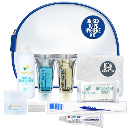 Convenience Kits International Unisex 10 Piece Hygiene Travel Kit with Shampoo, Conditioner, Lotion, Soap, Deodorant, Crest Toothpaste, Toothbrush, Cotton Washcloth (896 Kits) - Image 2
