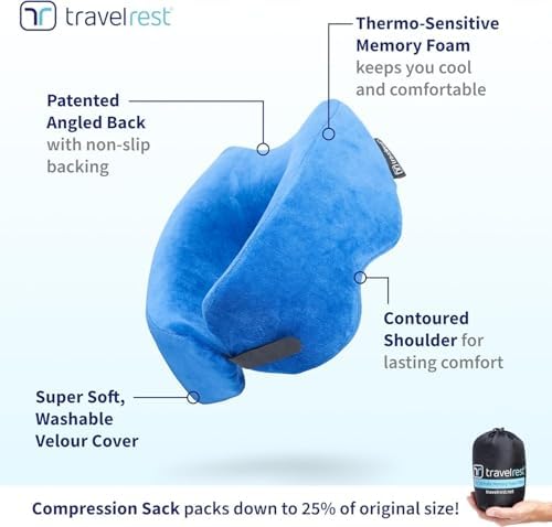 TRAVELREST Nest Neck Support Pillow - Travel Essentials, Memory Foam, Compact Travel Pillow for Long Flights, Plane Sleeping Accessories, Comfortable, Compact, Washable, Attaches to Luggage - Blue - Image 6