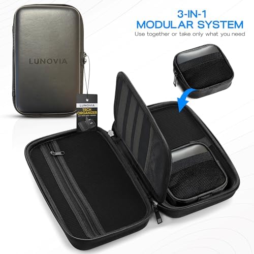 Hard Shell Tech Organizer – Protective Travel Case for Cables, Chargers & Accessories | Slim Modular Electronics Organizer with Removable Pouches - Image 2