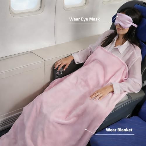 Travel Blanket, Airplane Blanket, Ultra-Soft, Warm & Lightweight, 65x40 in, Outdoor Blanket Essentials for Women, Men & Kids, Included Eye Mask, Luggage Sleeve & Backpack Clip Pink - Image 4