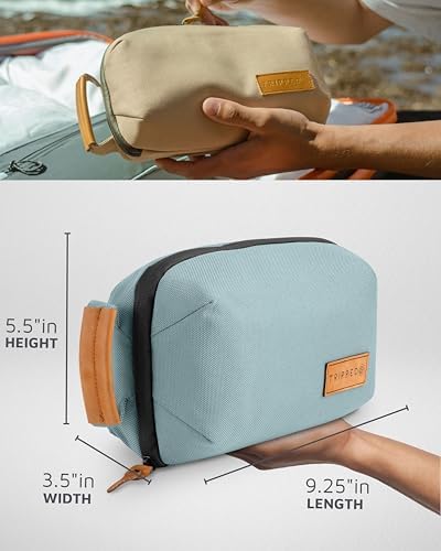 Tech Bag Organizer - Small Electronics Organizer Pouch for Travel - Premium Travel Case with Leather Accents - Mesh Pocket for Cables, Cords and Chargers (Dusty Teal) - Image 3