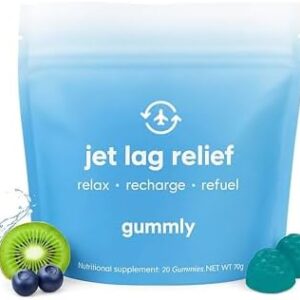 Jet Lag Remedy for Travel Gummies • No Jet Lag Pills Alternative • Travel Essentials • Support Adjustment to Time Zones and Circadian Rhythm • Delicious Tropical Berry Flavor • 20 Gummies 3-5 Trips