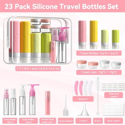 INSFIT 23 Pack Travel Bottles for Toiletries, TSA Approved Silicone Travel Size Toiletries with Toiletry Bag, BPA Free Leak Proof Refillable Travel Essentials for Liquids Shampoo Conditioner Lotion - Image 3