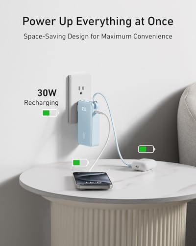 Anker Nano 3-in-1 Portable iPhone Charger, 10,000mAh Power Bank with Built-in USB-C Cable and Foldable Wall Plug, 30W Max Battery Pack, Travel Essentials for iPhone 17/16/15 Series, Galaxy, MacBook - Image 5