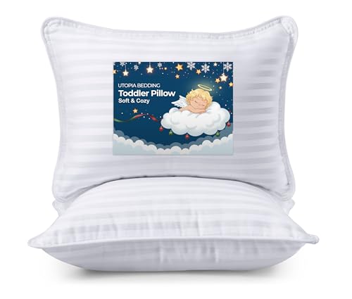 Utopia Bedding Toddler Pillow (White, 2 Pack), 13x18 Pillows for Sleeping, Soft and Breathable Cotton Blend Shell, Small Kids Pillow Perfect for Toddler Bed and Travel (Intended for Age 2 and up)