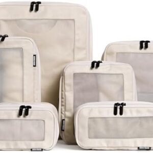 Aerotrunk Compression Packing Cubes for Travel - Luggage Organizer Bags - Double Zipper Packing Cubes for Suitcases (6-Pack, Beige)