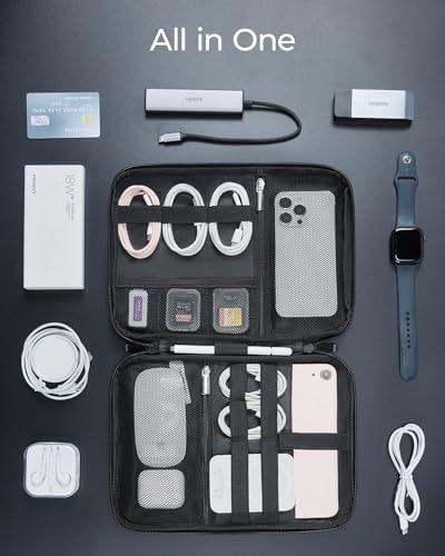 BAGSMART Electronics Travel Organizer Case for 10.2 Inch Tablets, Tech Pouch Essentials for Power Bank, SD Cards, Cord and Cable Storage Bag, Black - Image 7