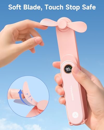 SWEETFULL Portable Handheld Mini Fan with LED Display, 3-in-1 Personal Foldable USB Rechargeable Hand Held Fan & Flashlight for Travel, Lash Eyelash, Cute Small Pocket for Women, Girls - Image 7