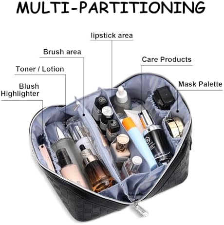 BOYATU Travel Makeup Bag Organizer Cosmetic Bag: 3 Pcs Set Large Capacity Make up Bag with Compartments - Waterproof Leather Toiletry Bags with Handle Travel Essentials Case Gifts for Women (01-Black) - Image 4