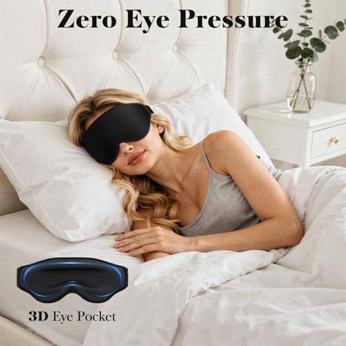 3D Eye Mask Sleep Mask for Men & Women, 100% Pressure-Free & Light Block-Out Eye Mask for Sleep with Easy Adjustable Strap, Night Eye Cover for Travel, Black - Image 3