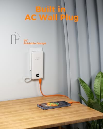 Portable Charger with Built in Cables,TESSAN 10000mAh Power Bank Fast Charging with Foldable Wall Plug Charger, PD20W Compact Battery Pack Travel Essentials for iPhone 17/16/15 Series,Samsung,Tablets - Image 5