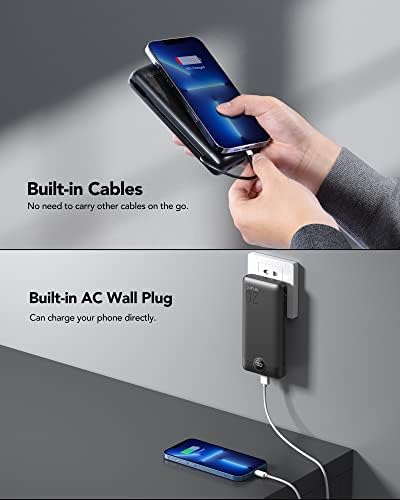 VRURC Portable Charger 20000mAh, Fast Charging Power Bank USB C,4 Output 2 Input Travel Essentials Charging Bank Equipped with LED Display,Built-in Wall Plug and Cables,Phone Charger Battery,Black - Image 8