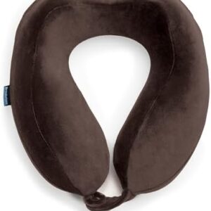 Brookstone Neck Travel Pillow - Lightweight Contoured Memory Foam Stuffable Travel Neck Pillow for Sleeping, Car, & Airplane, Size One Size, Velvet Brown