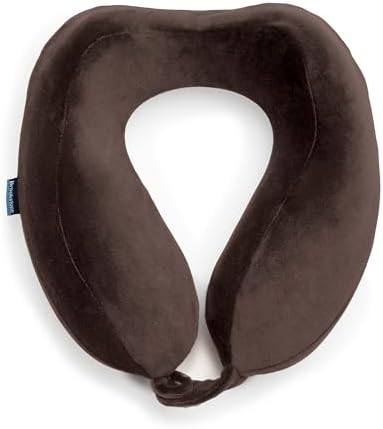 Brookstone Neck Travel Pillow - Lightweight Contoured Memory Foam Stuffable Travel Neck Pillow for Sleeping, Car, & Airplane, Size One Size, Velvet Brown