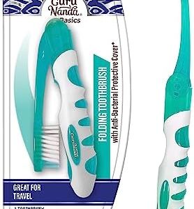 GuruNanda Folding Toothbrush with Built-in Cover, Perfect for Travel, Hiking & Camping, Compact & Portable, On-The-Go Toothbrush with Soft Bristles & Ergonomic Handle, for Adults & Kids (1 Count)