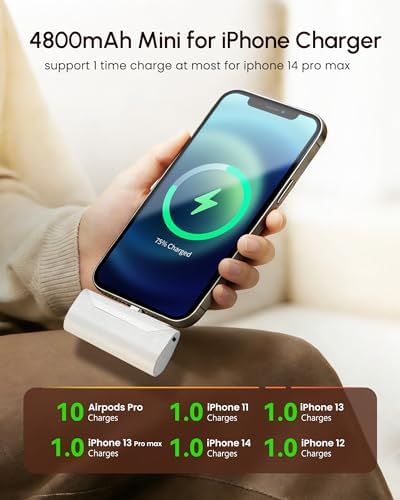Mini Power Bank Portable Charger for iPhone 12 mini, 4800mah Battery Pack External Compact Backup Charger Compatible with iPhone 14/13/12/11 series/XR/XS/SE/8/7/6s pro-White - Image 2